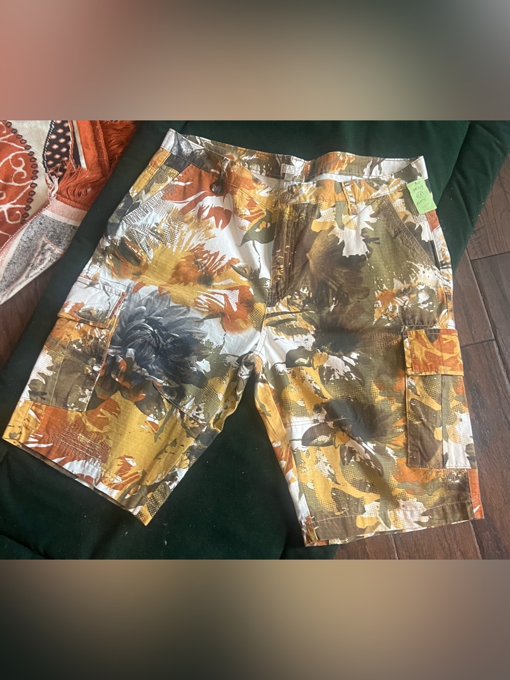 Staple Men's Floral Cargo Shorts in Mustard Yellow and Olive